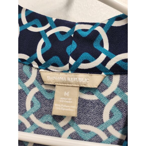 Banana Republic Women Top Medium Navy Circle Print Sleeveless Twist Front Preppy - Picture 3 of 7